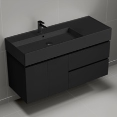 Wall Mounted Black Bathroom Vanity, Modern, 48 inch